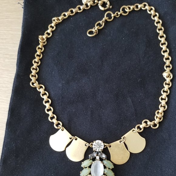 NWOT J. Crew Brass White Green Statement Necklace - Picture 3 of 5